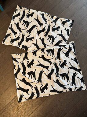 2 Cats Pillow Cases Shams Black and White Cotton 30 x 22 inches